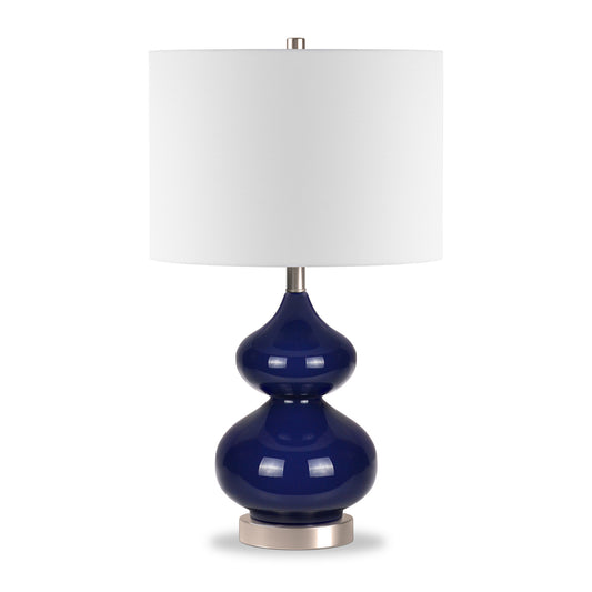 23" Blue and Silver Glass Table Lamp With White Drum Shade