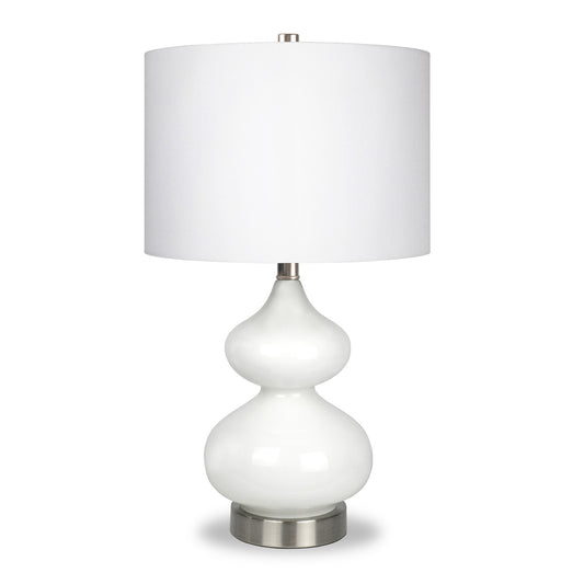 23" White and Silver Glass Table Lamp With White Drum Shade