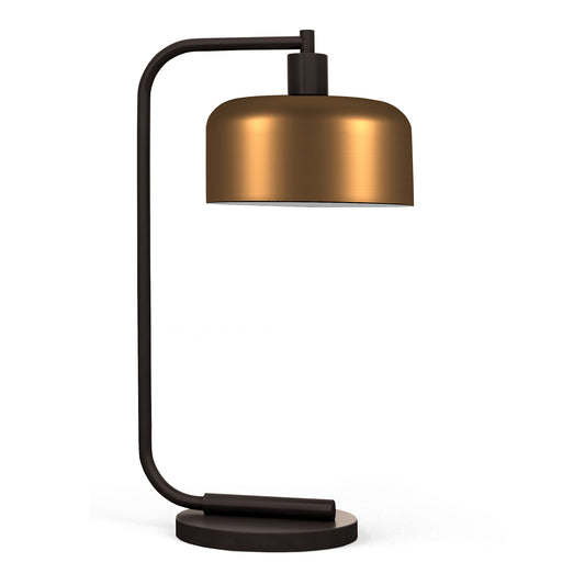 20" Black Metal Arched Table Lamp With Brass Bowl Shade