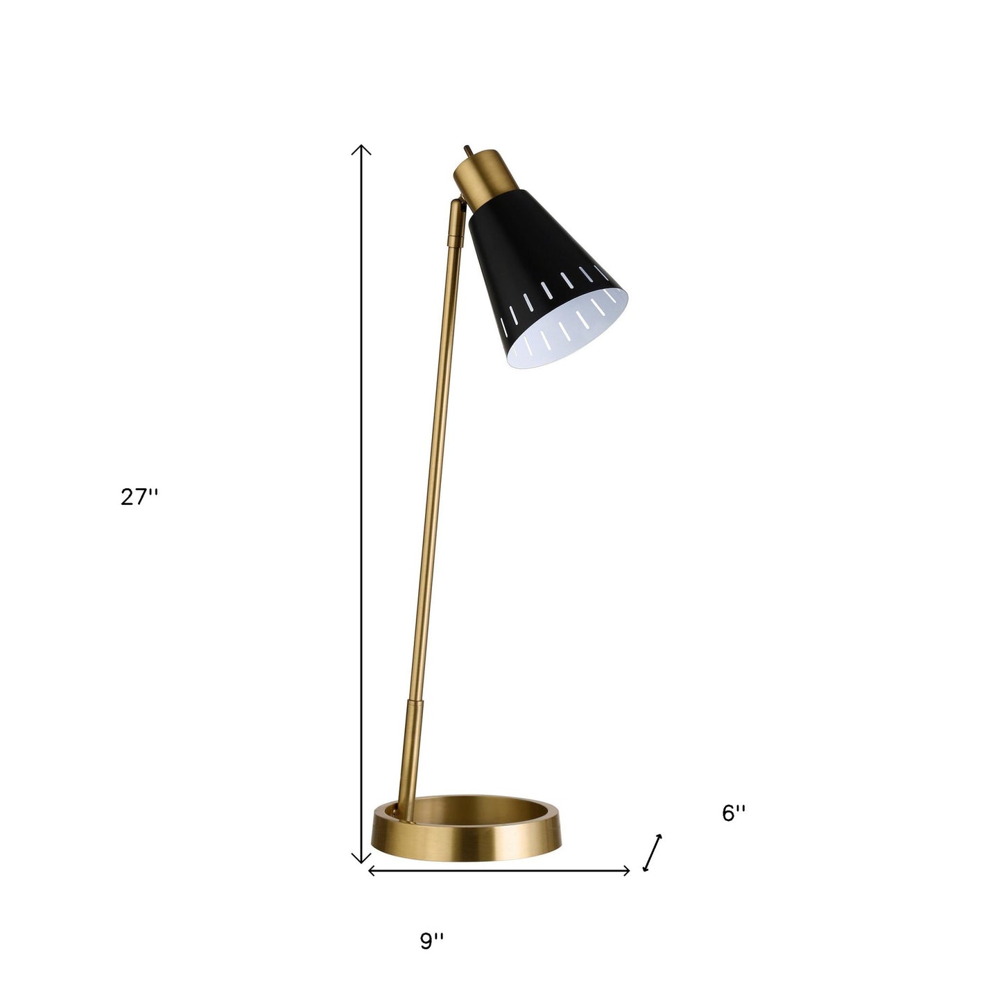 27" Brass Metal Desk Table Lamp With Black Cone Shade