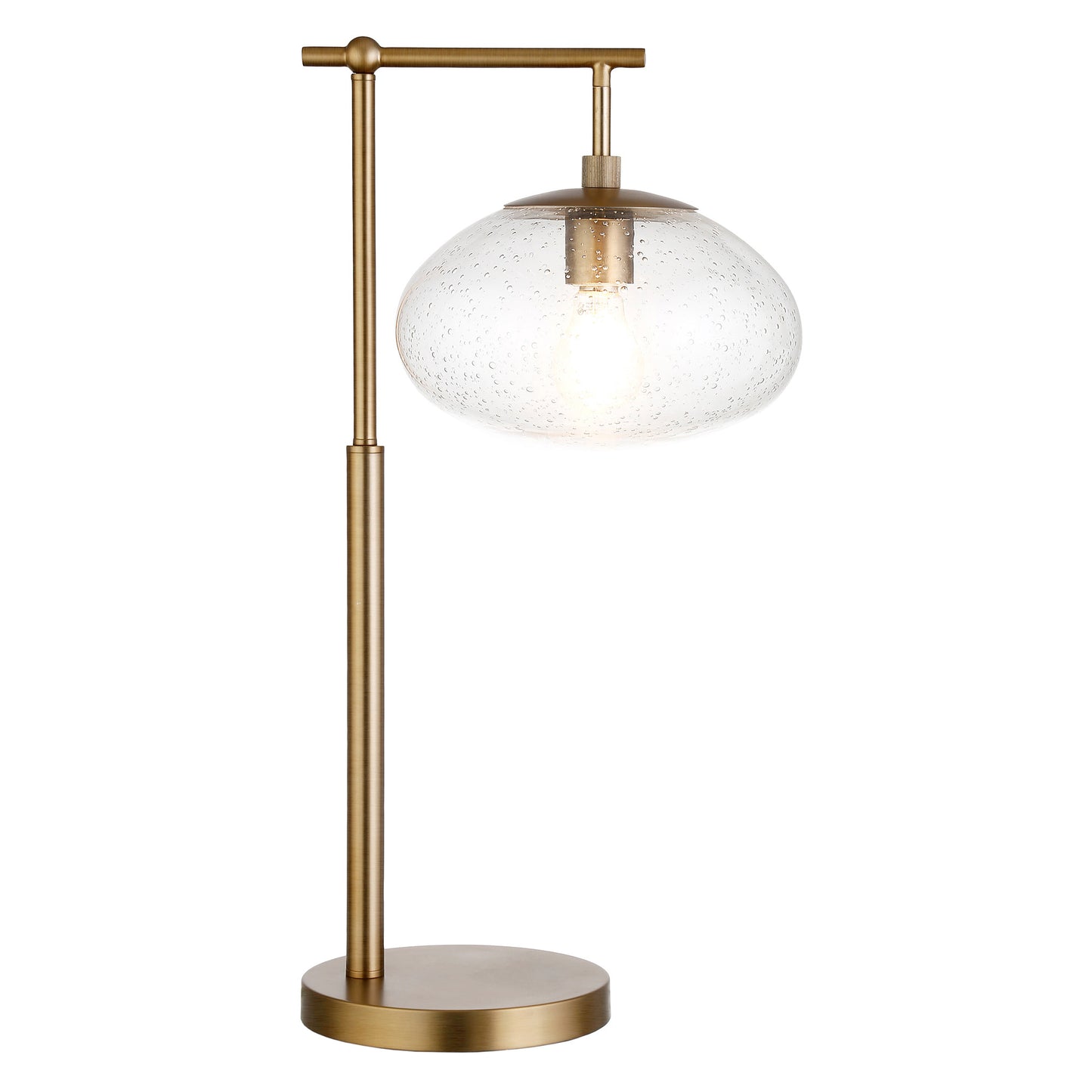 25" Brass Metal Arched Table Lamp With Clear Seeded Globe Shade
