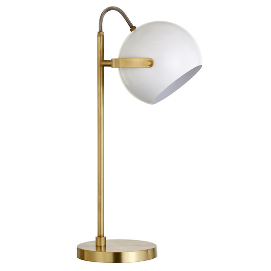 22" Brass Metal Desk Table Lamp With White Bowl Shade