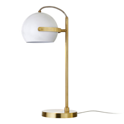 22" Brass Metal Desk Table Lamp With White Bowl Shade