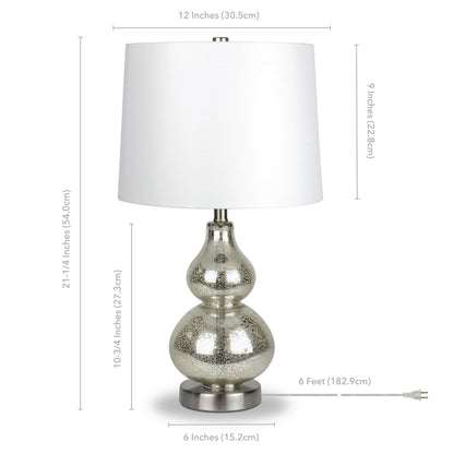 21" Nickel Glass Table Lamp With White Drum Shade