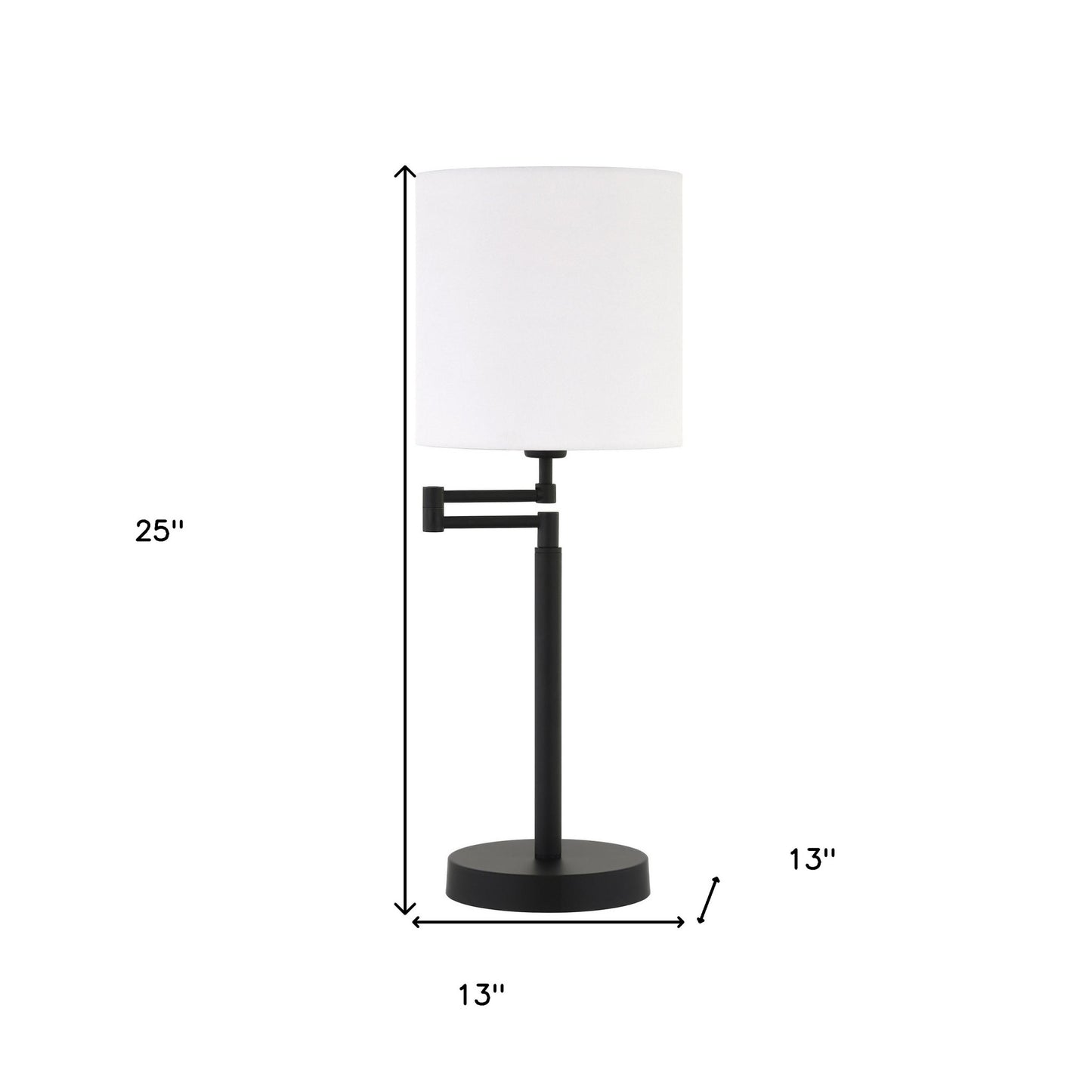 25" Black Metal Table Lamp With White Drum Shade
