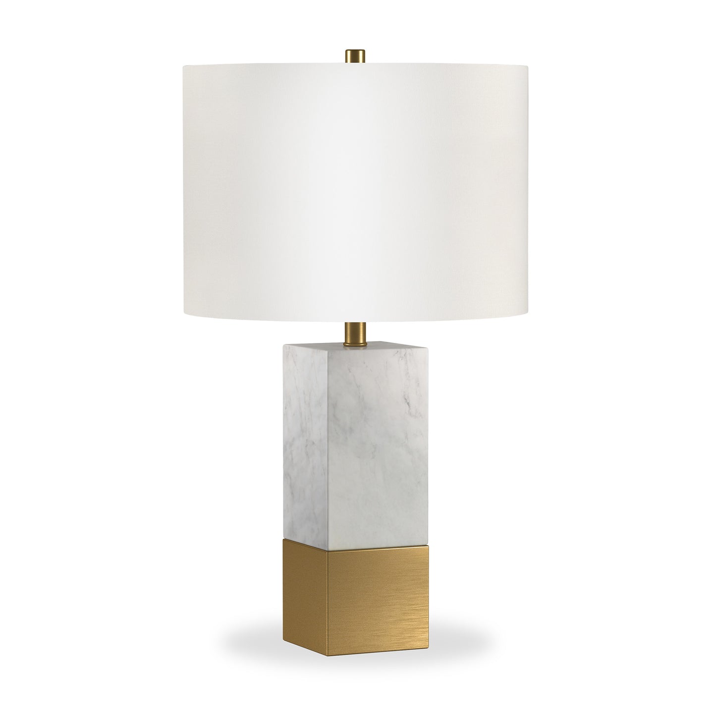 21" Gold and White Marble Table Lamp With White Drum Shade