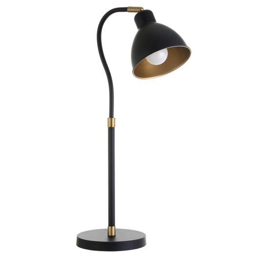 25" Black and Gold Metal Arched Table Lamp With Black Dome Shade