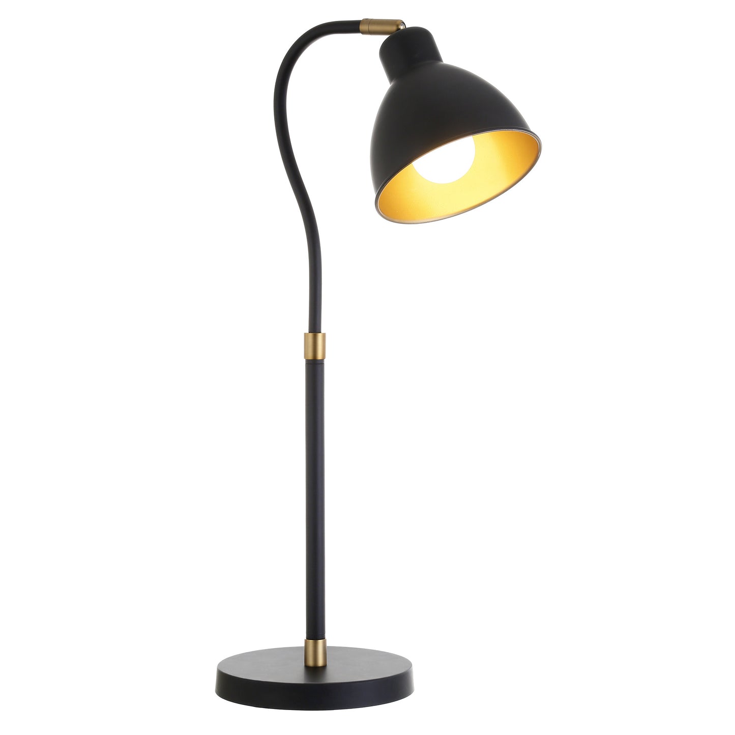 25" Black and Gold Metal Arched Table Lamp With Black Dome Shade