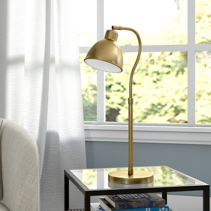 25" Brass Metal Arched Table Lamp With Brass Dome Shade