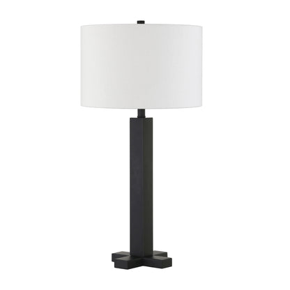 27" Black Metal Table Lamp With White Drum Shade