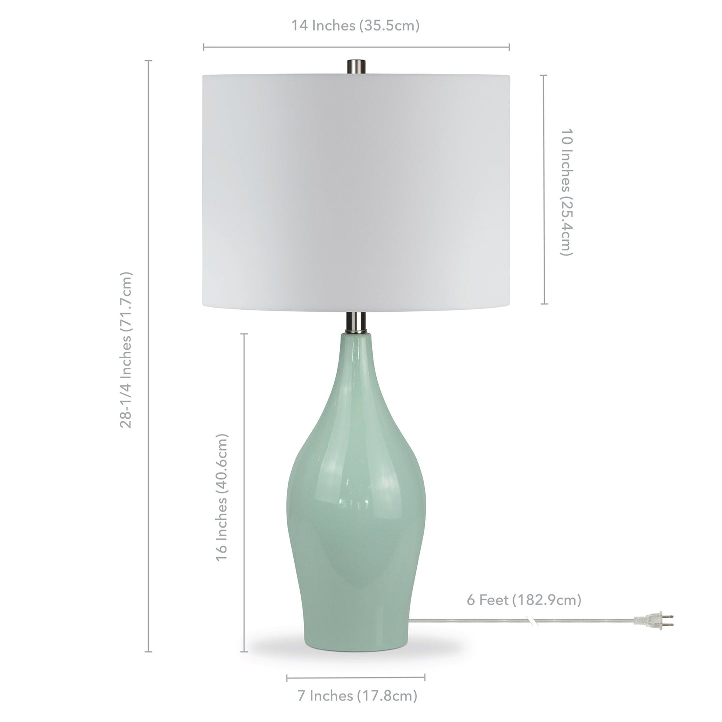 28" Teal Blue Porcelain Table Lamp With White Drum Shade