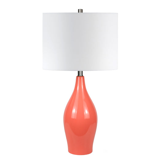 28" Coral Porcelain Table Lamp With White Drum Shade