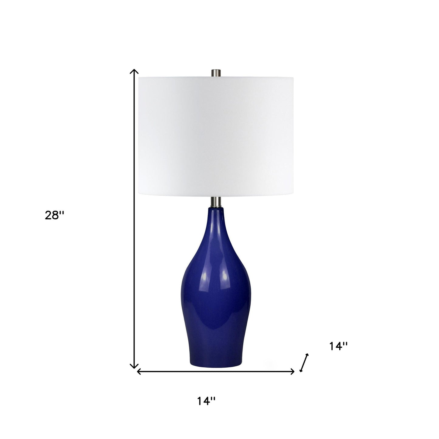 28" Navy Blue Porcelain Table Lamp With White Drum Shade
