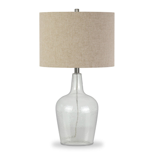 26" Clear Glass Table Lamp With Flax Drum Shade