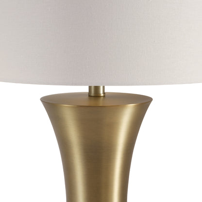 24" Antiqued Brass Metal Table Lamp With White Drum Shade