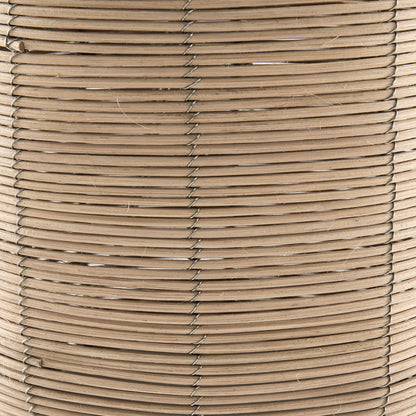 27" Natural Rattan Table Lamp With White Drum Shade