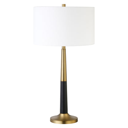 29" Black and Gold Metal Table Lamp With White Drum Shade
