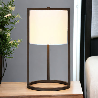 22" Black Metal Table Lamp With White Drum Shade