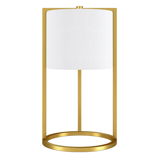 22" Brass Metal Table Lamp With White Drum Shade