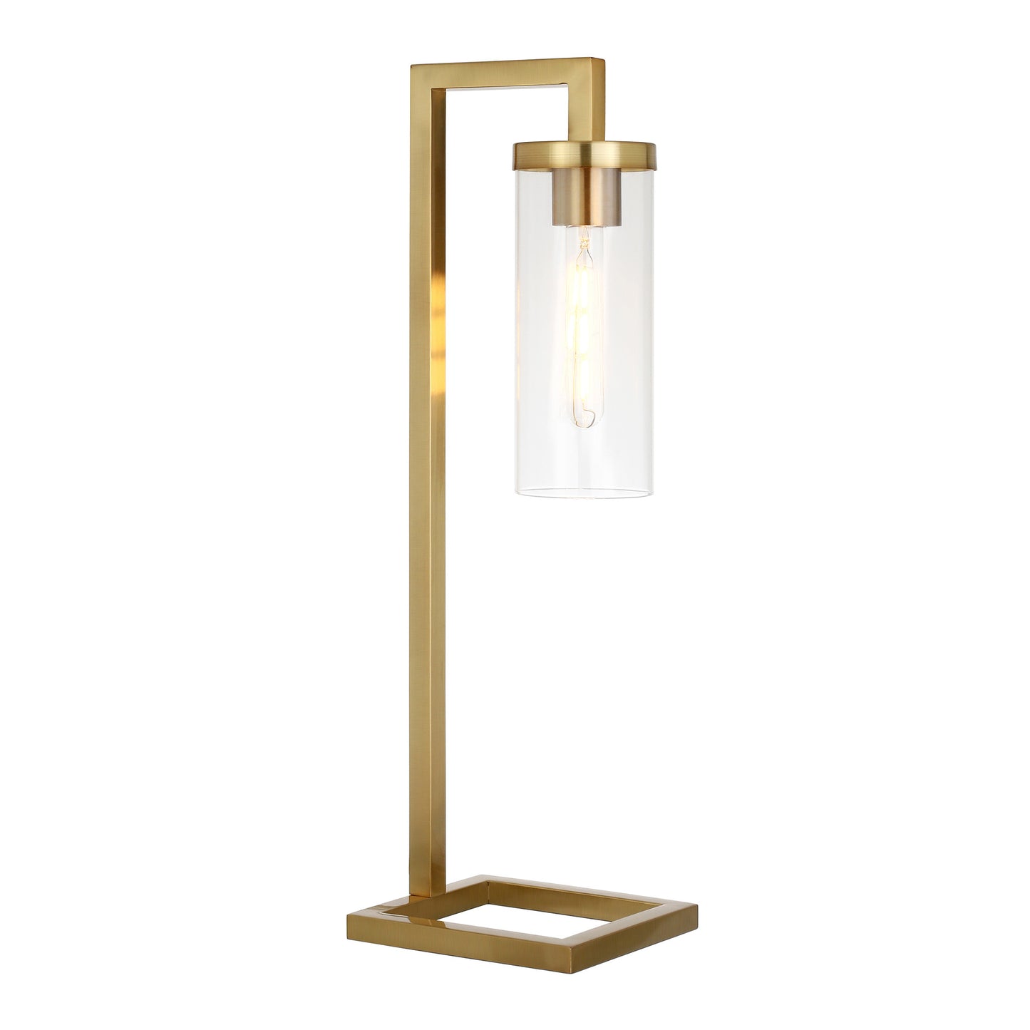 26" Brass Metal Arched Table Lamp With Clear Cylinder Shade