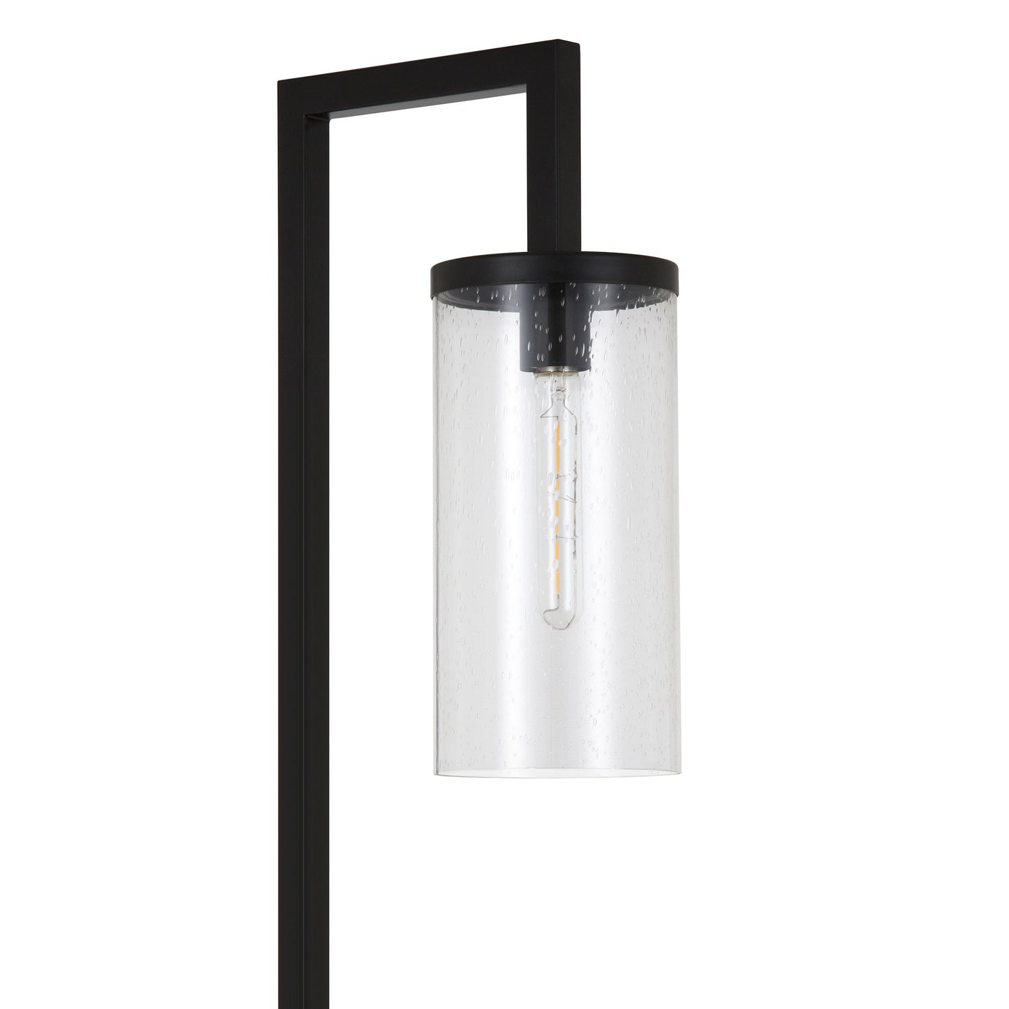 26" Black Metal Arched Table Lamp With Clear Seeded Cylinder Shade
