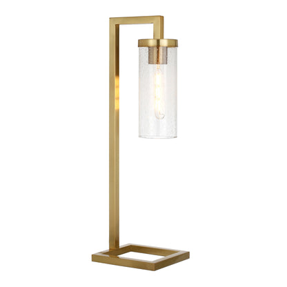 26" Brass Metal Arched Table Lamp With Clear Seeded Cylinder Shade