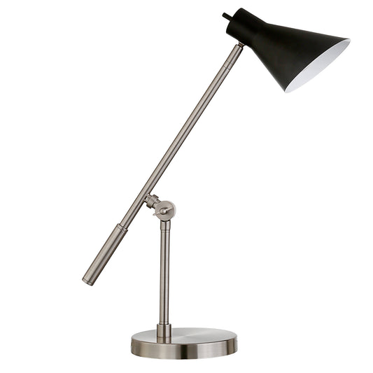 22" Nickel Metal Desk Table Lamp With Black Cone Shade