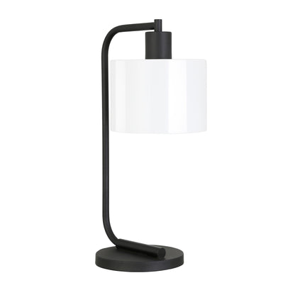 20" Black and White Metal Arched Table Lamp With White Drum Shade