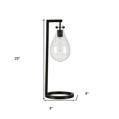 25" Black Metal Desk Table Lamp With Clear Seeded Novelty Shade