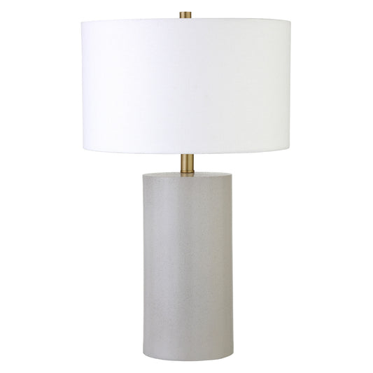 25" White Ceramic Table Lamp With White Drum Shade