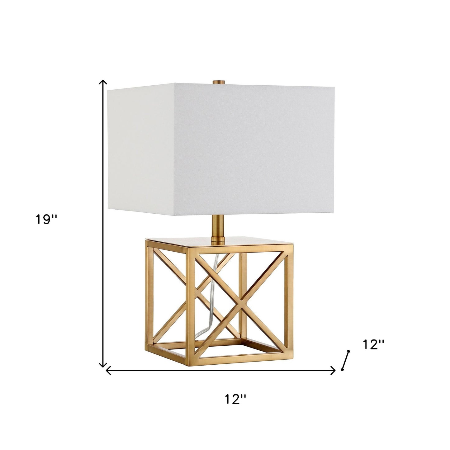 19" Brass Metal Table Lamp With White Square Shade