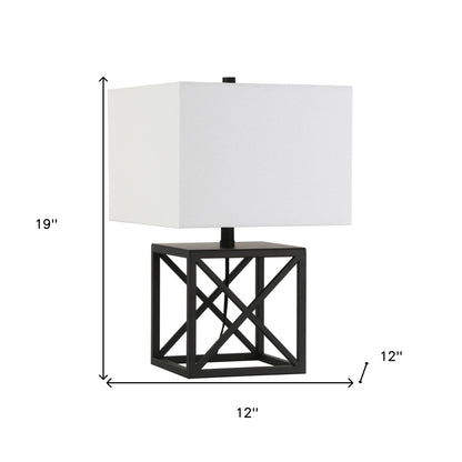 19" Black Metal Table Lamp With White Square Shade