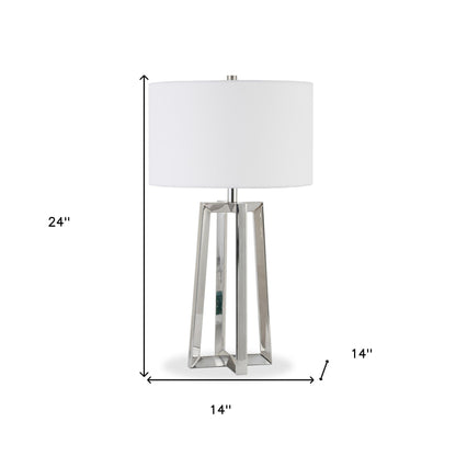 24" Nickel Metal Table Lamp With White Drum Shade