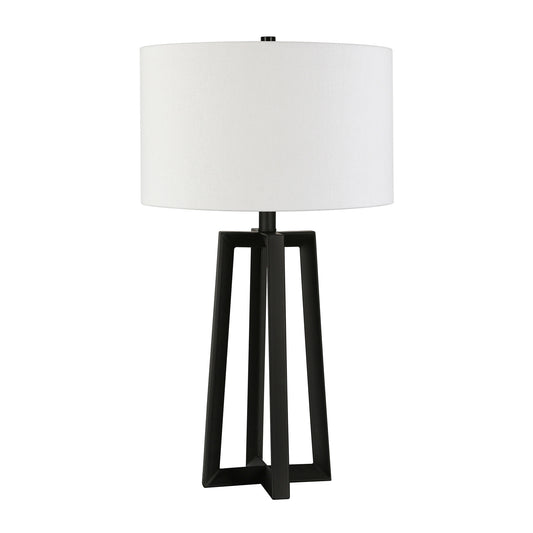 24" Black and White Metal Table Lamp With White Drum Shade