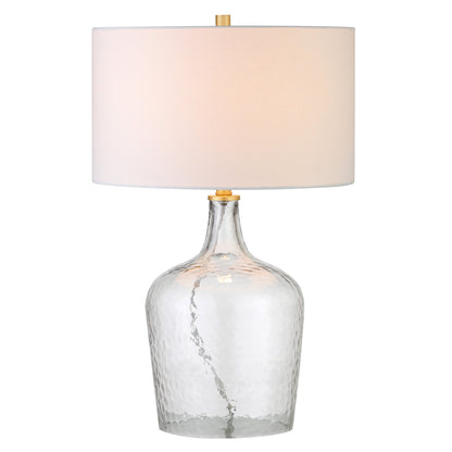 24" Clear Glass Table Lamp With White Drum Shade