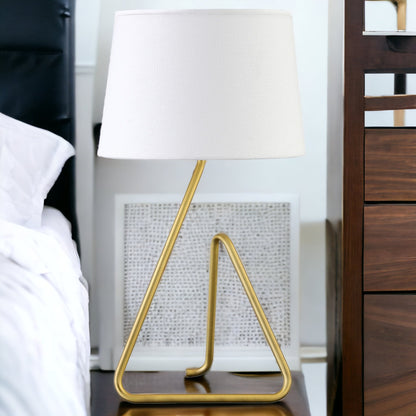 22" Brass Metal Table Lamp With White Bell Shade