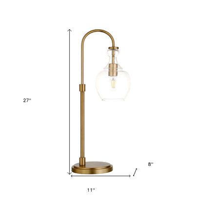 27" Brass Metal Arched Table Lamp With Clear Dome Shade