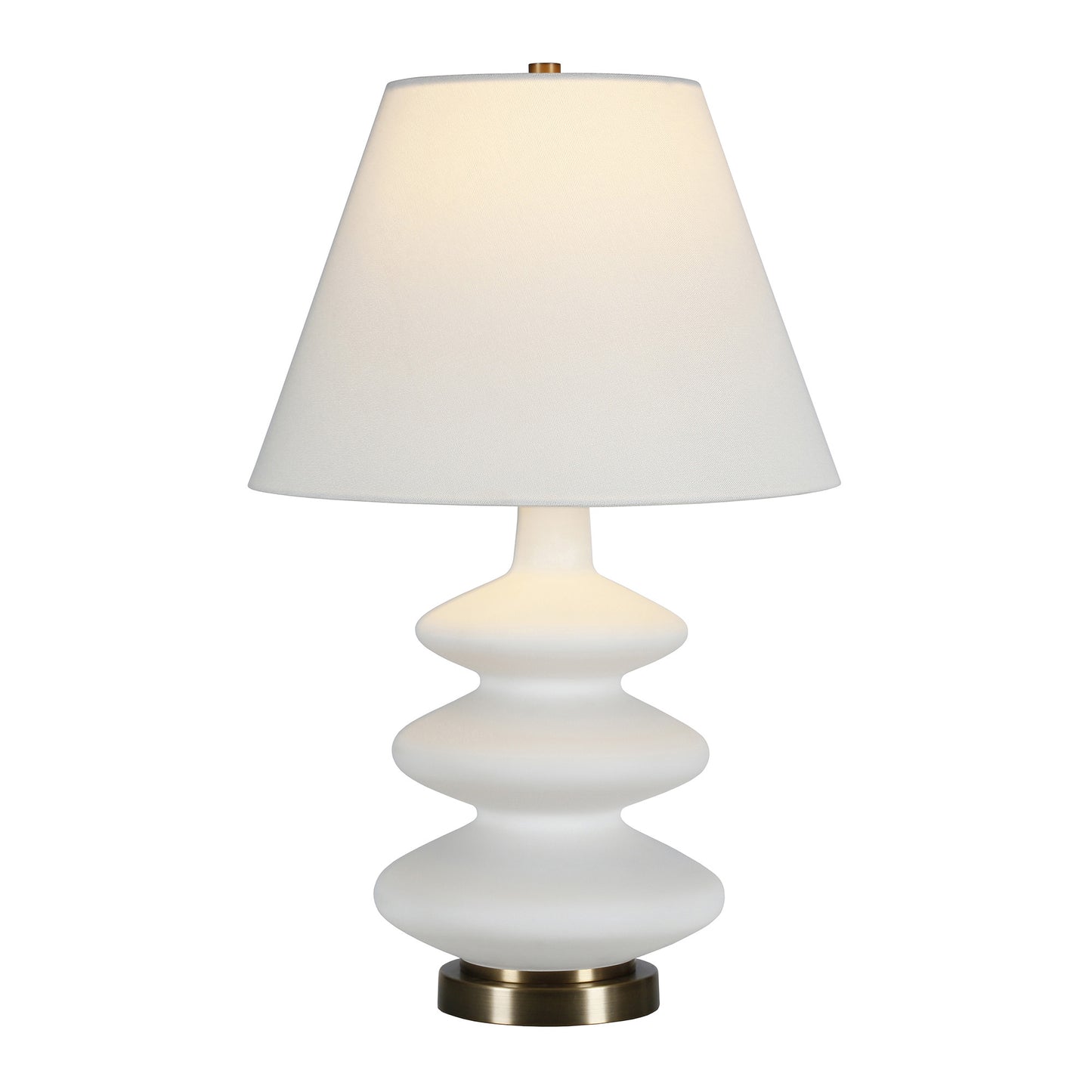26" Gold and White Glass Table Lamp With White Empire Shade