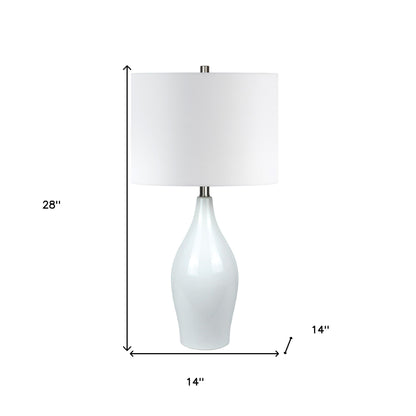 28" White Porcelain Table Lamp With White Drum Shade