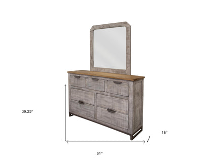 61" Light Gray Solid Wood Seven Drawer Triple Dresser