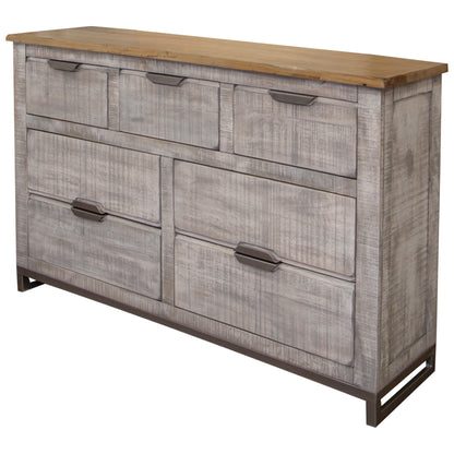 61" Light Gray Solid Wood Seven Drawer Triple Dresser