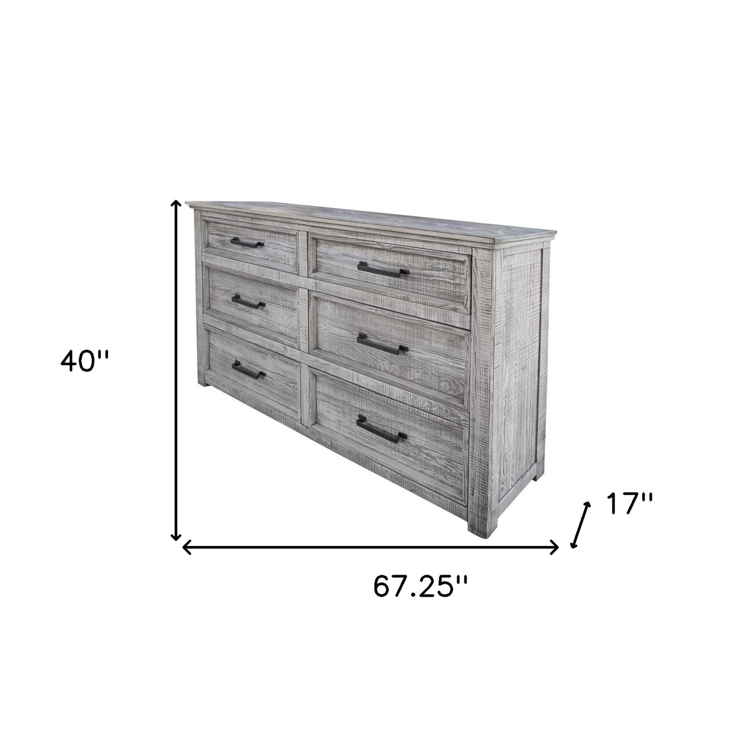 67" Gray Solid Wood Six Drawer Double Dresser