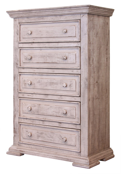37" White Solid Wood Five Drawer Chest
