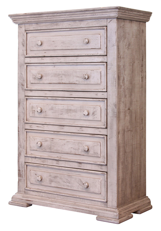 37" White Solid Wood Five Drawer Chest