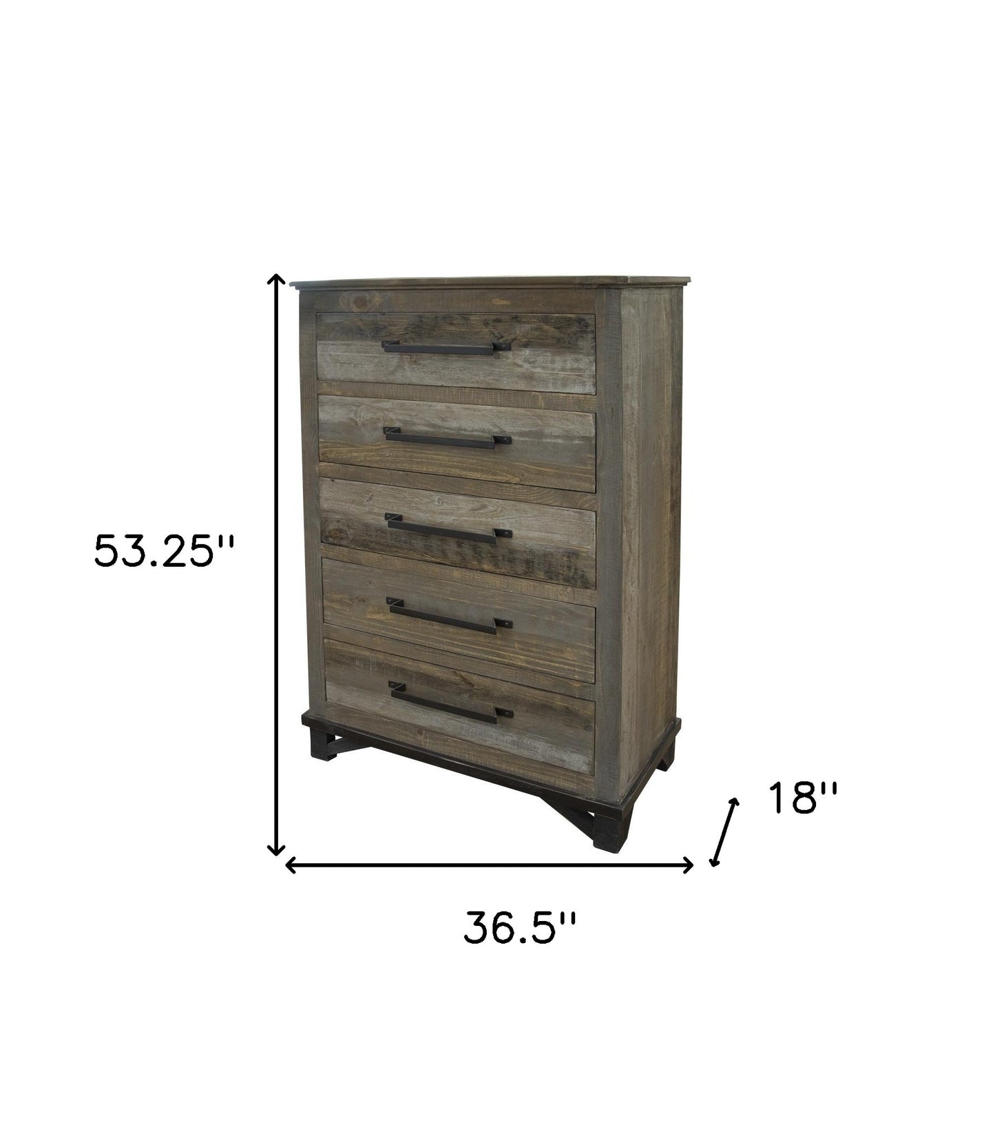 37" Gray Solid Wood Five Drawer Chest