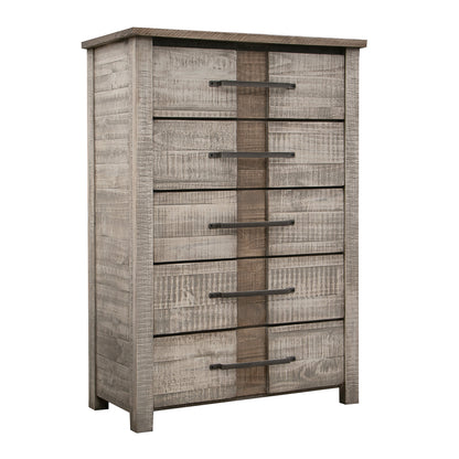 37" Gray Solid Wood Five Drawer Chest