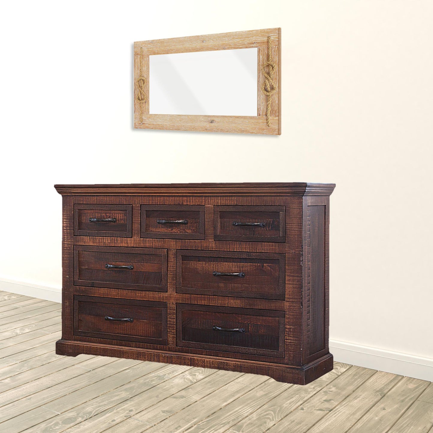 61" Brown Solid Wood Seven Drawer Double Dresser