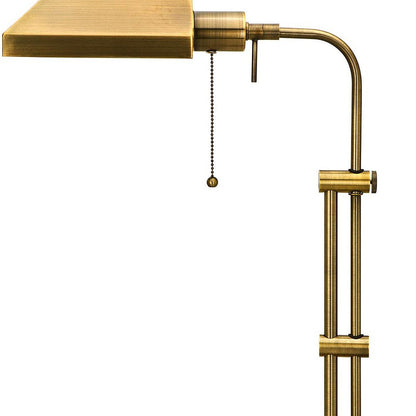 26" Bronze Metal Adjustable Table Lamp With Antiqued Brass Rectangular Shade