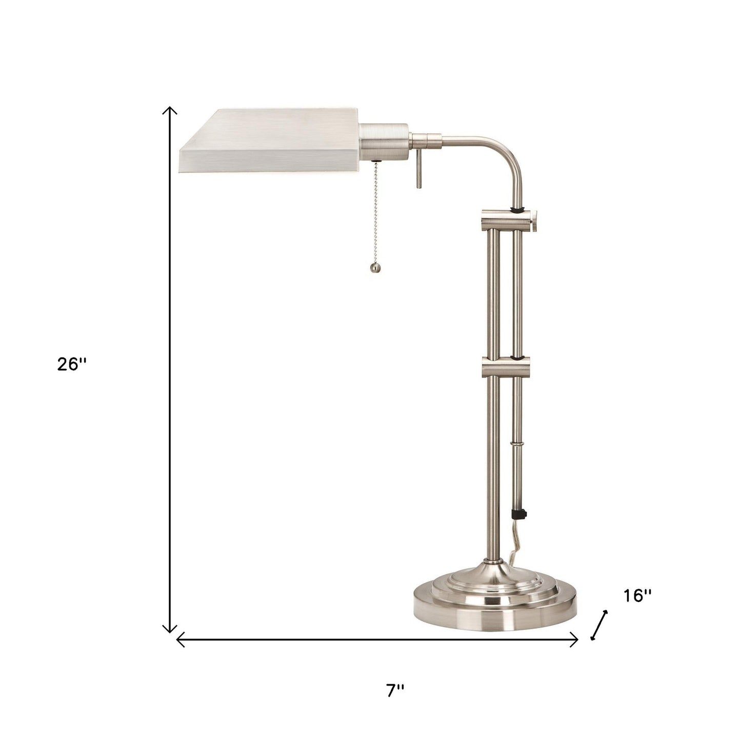 26" Nickel Metal Adjustable Table Lamp With Nickel Rectangular Shade
