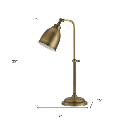 25" Bronze Metal Adjustable Table Lamp With Antiqued Brass Dome Shade